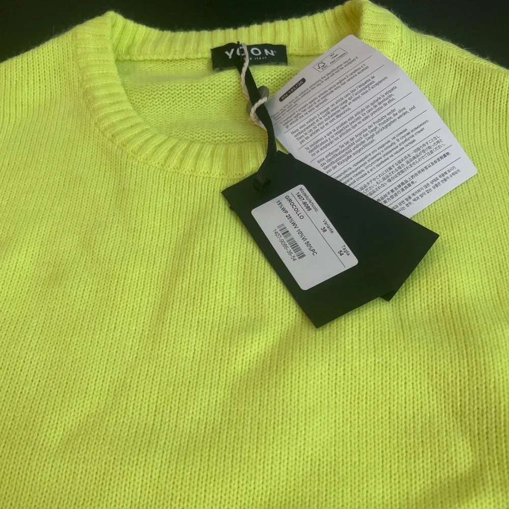 NWT Yoon Italy Luxury Neon Yellow Slim Fit Wool Alpaca Blend Crewneck Sweater M‎
